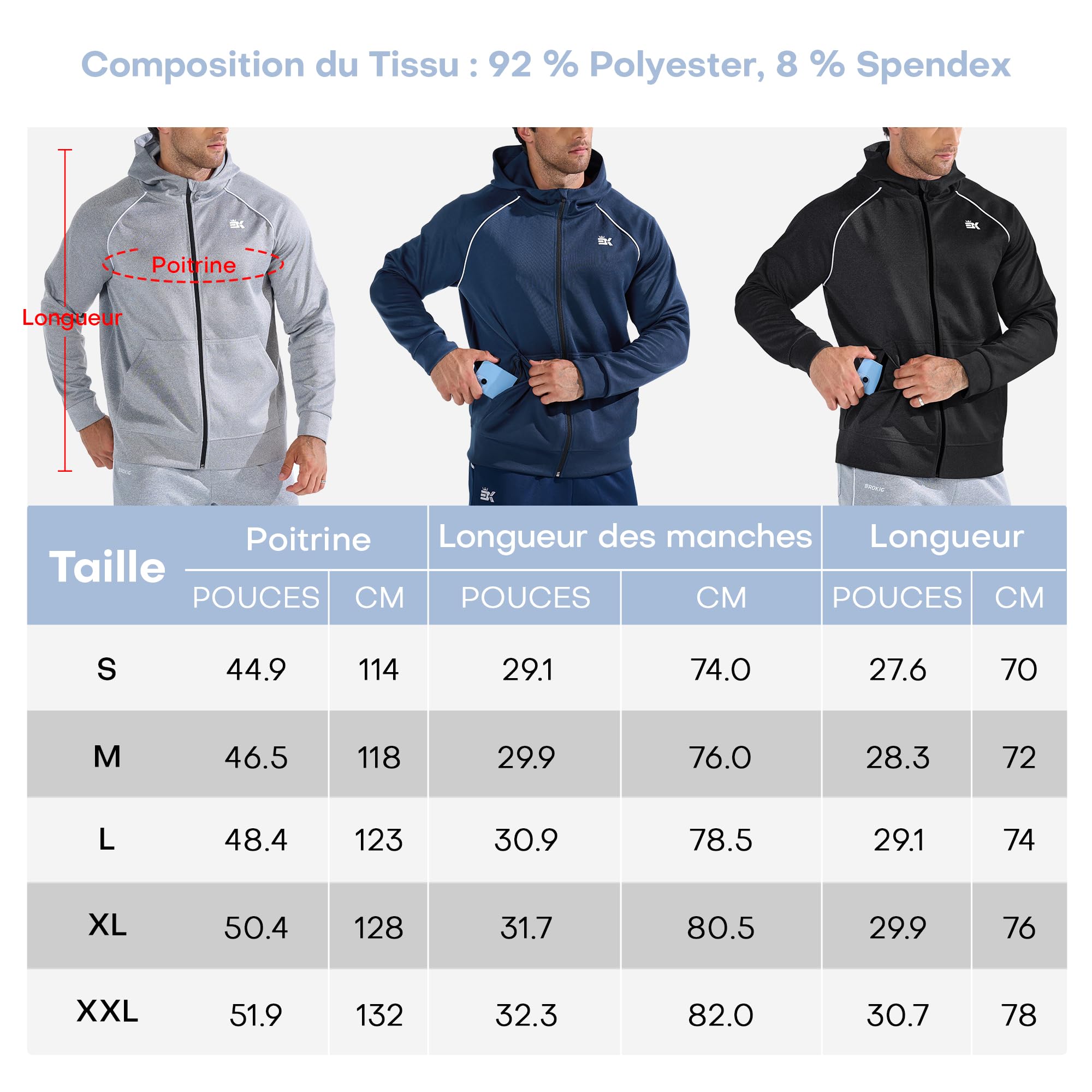 BROKIG Zipplat - Felpa con cappuccio, da uomo, con cappuccio, con cerniera, casual, invernale, con cerniera, per sport, abbigliamento casual