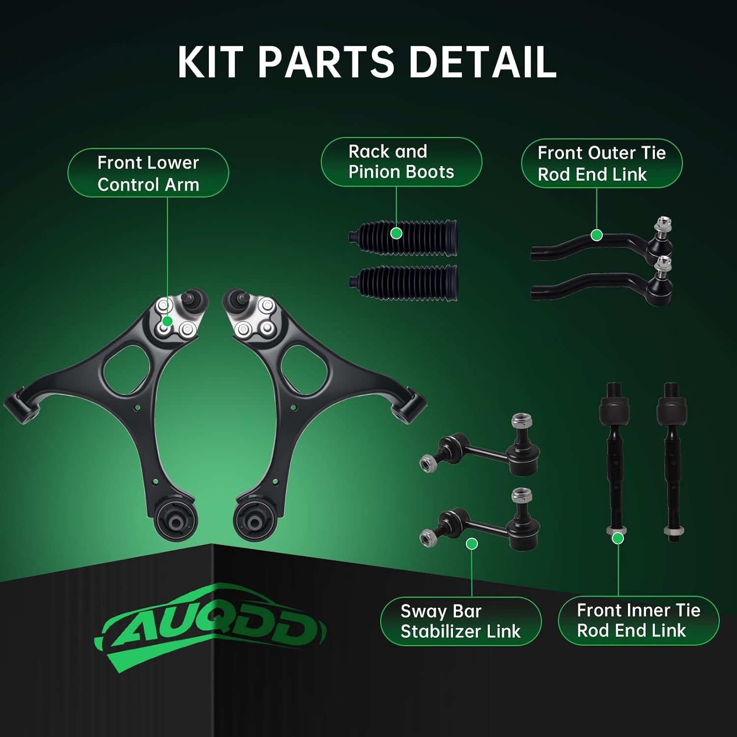 AUQDD 10Pcs Front End Suspension Kit Fit For 2006-2011 Ho-nda Civic (1.3L 1.8L), 2 Lower Control Arm w/Ball Joint 2 Sway Bar Link 4 Outer Inner Tie Rod End (# K620382 K620383 EV800246 ES800373 K80768)