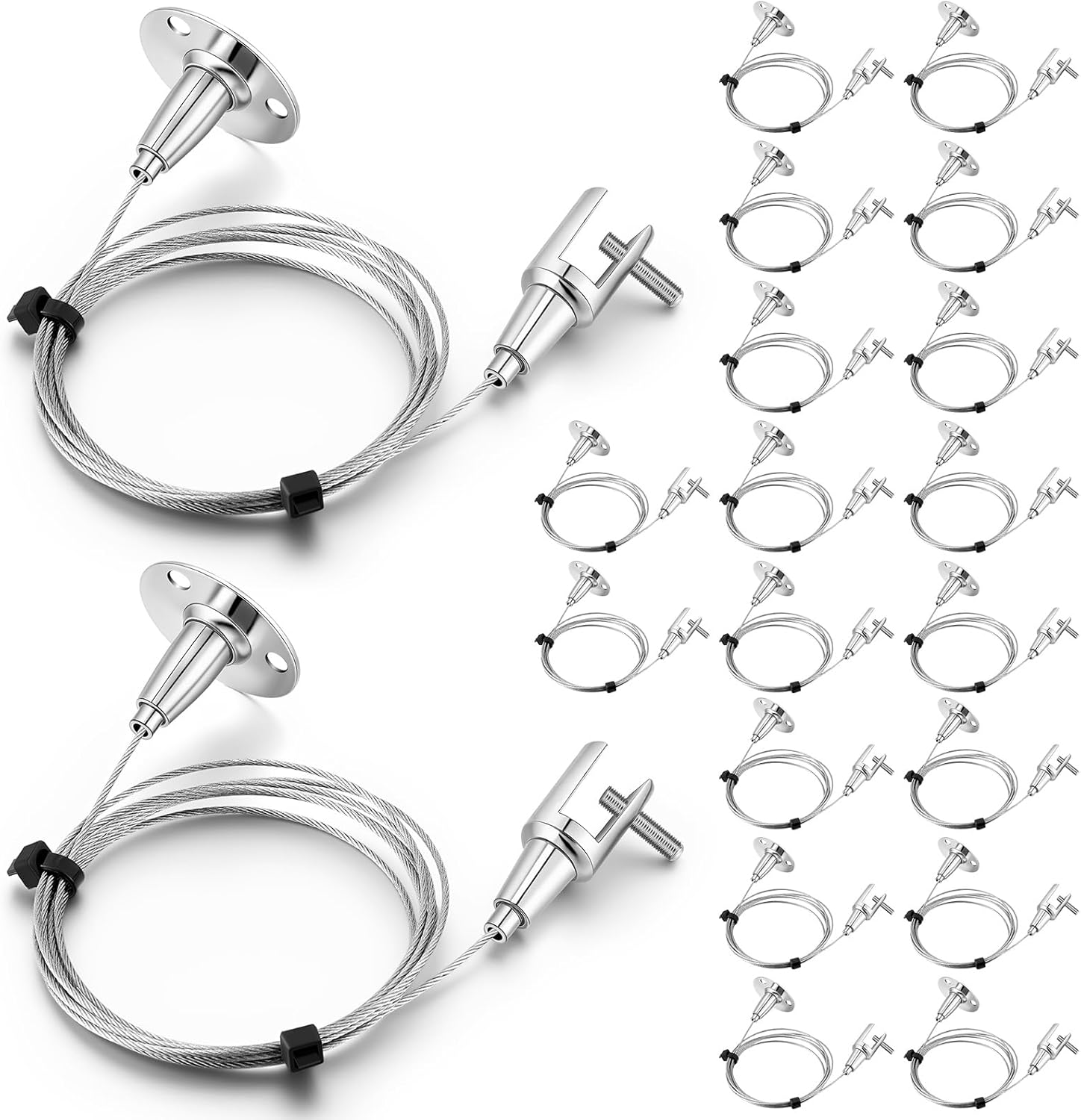 Zonon 20 Pcs 6.5 ft x 1.5 mm Ceiling Sign Hanger, 66 lb Stainless Steel Picture Frame Wire Adjustable Suspension Cable Metal Clamp for Hanging Advertising Board LED Panel Light Billboards Paintings