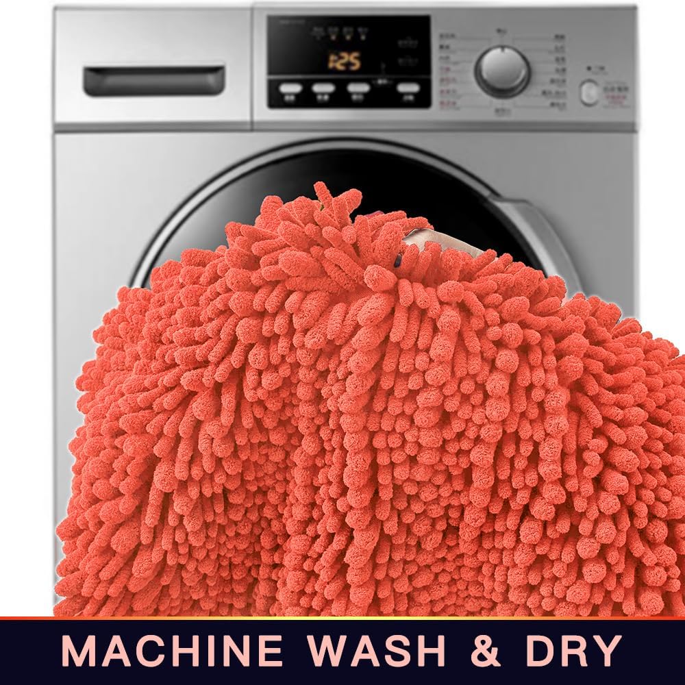 Walensee Bathroom Rug Non Slip Bath Mat (24x17 Inch Coral) Water Absorbent Super Soft Shaggy Chenille Machine Washable Dry Extra Thick Perfect Absorbant Best Small Plush Carpet for Shower Floor - Image 5