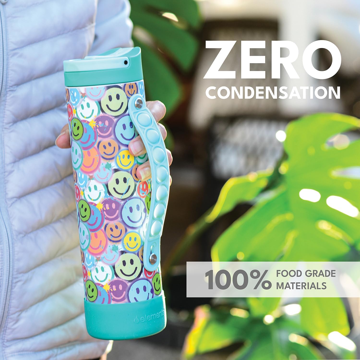 Elemental Iconic Kids Water Bottle for School - 100% Leak-Proof Insulated Water Bottles with Straw Lid & Pop-It Handle for Boys & Girls - Triple-Wall Insulated & BPA-Free, 20oz – Graffiti Smile - Image 4