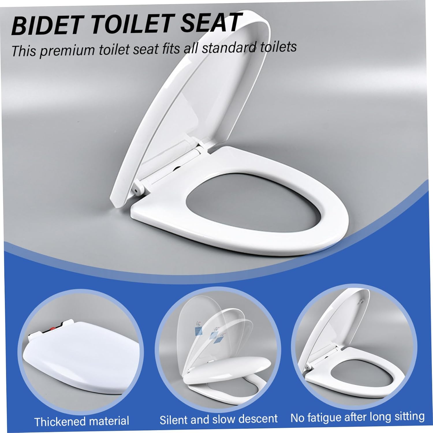 Bidet Toilet Seat - 14x17.5" O-Shaped PP Slow Close Round Seat, Quick Release Washable Attachment