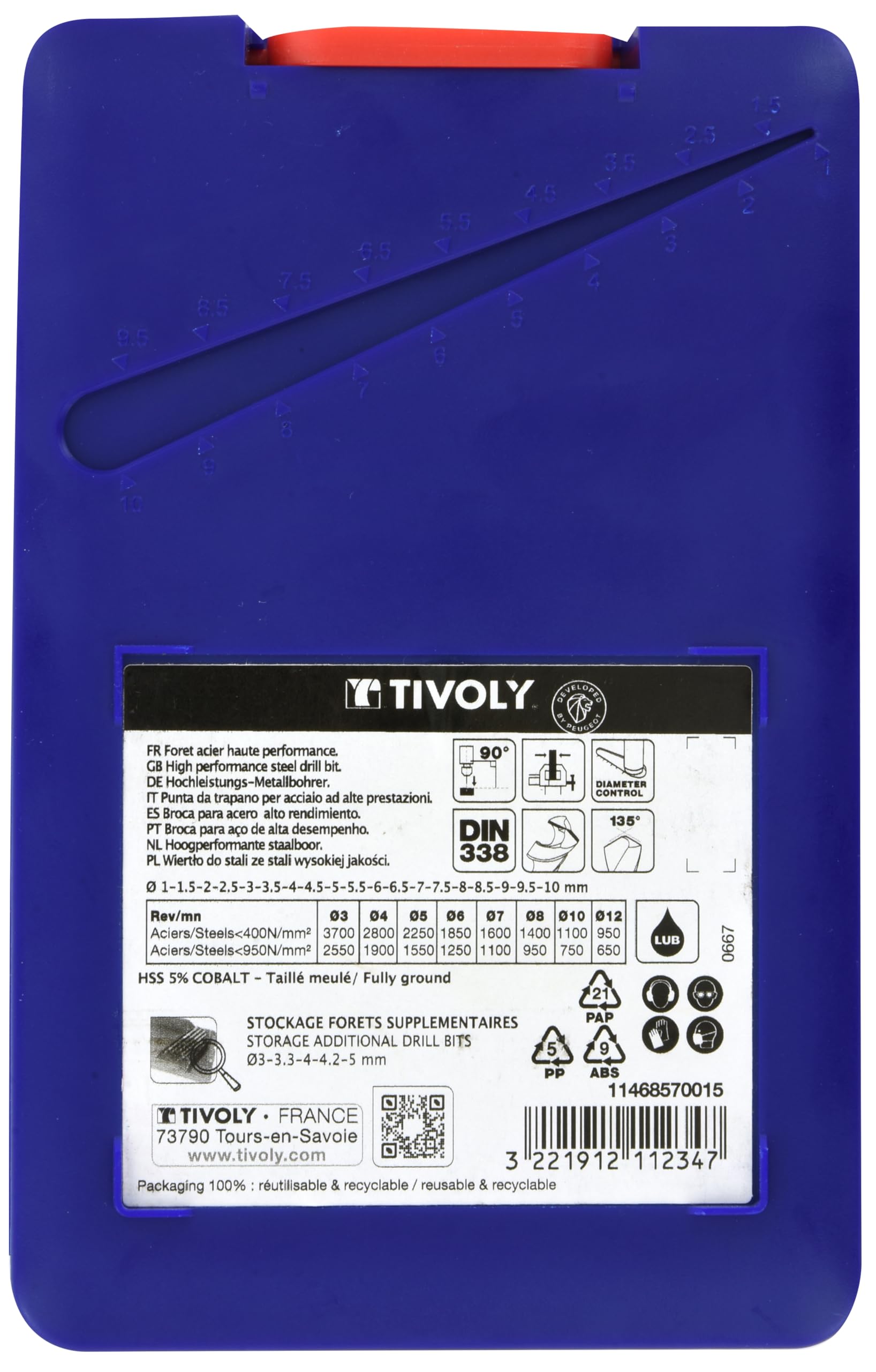 TIVOLY - Coffret Forets Gradués Métaux Haute Performance - Spécial Perçage Inox et Aciers Résistants - 19 Forets HSS Cobalt Ø1 à 10mm
