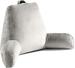 OAISZ Reading Pillow for Sitting in Bed Adult, 19" Reading Pillow with Shredded Memory Foam, Back Pillow for Sitting Up with Extend Arms, Pockets, Bed Pillow with Washable Cover, Grey