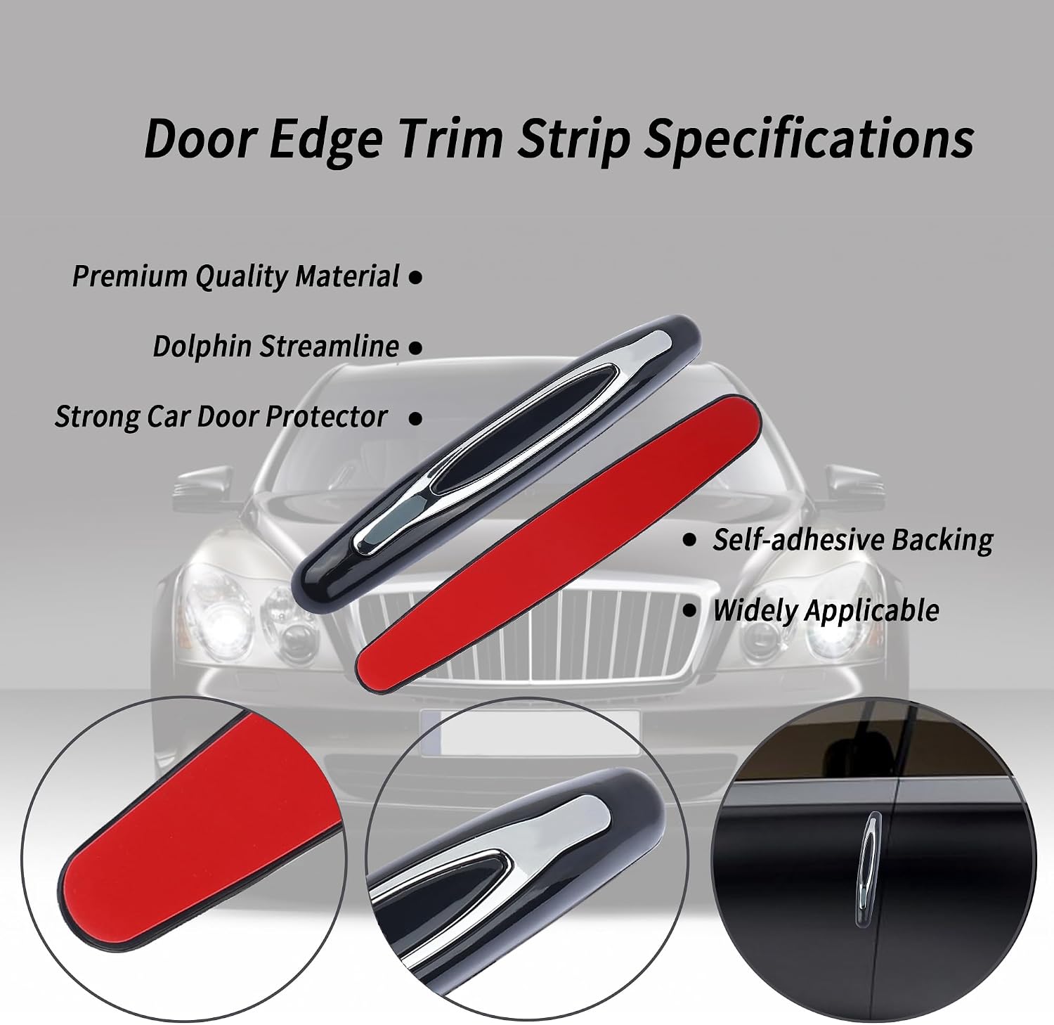 4PCS Car Door Edge Guards,Anti-Scratch Car Door Protector Trim Strip with Self Adhesive for Car Decor,Universal Exterior Car Accessories Door Guards for Cars Trucks SUVs (Black)