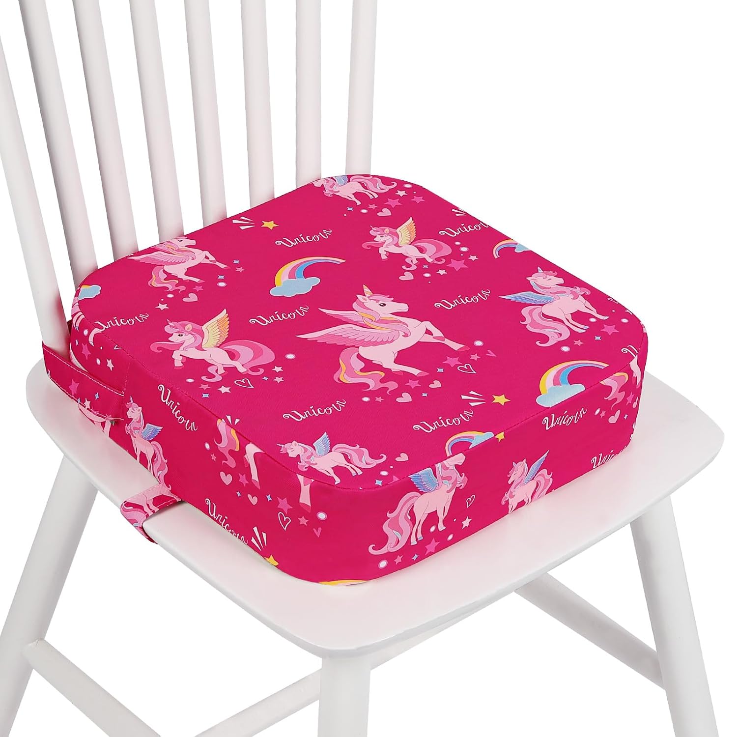 wooshwa Unicorn Toddler Booster Seat for Dining Table - Non-Slip Portable Kids Chair Cushion, Washable with Adjustable Straps
