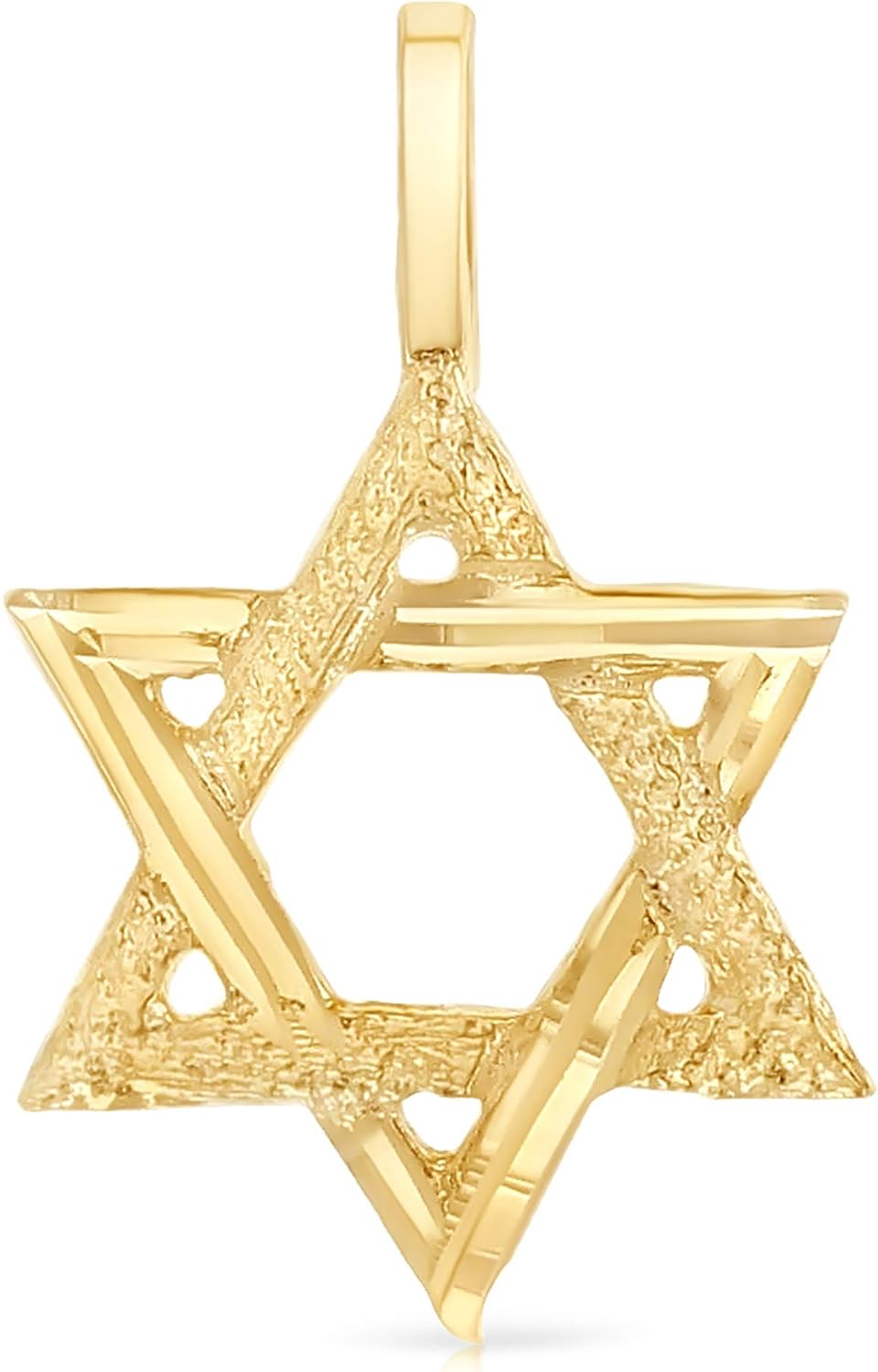 Ioka 14K Yellow Gold Star of David Charm Pendant with 0.9mm Wheat Chain Necklace