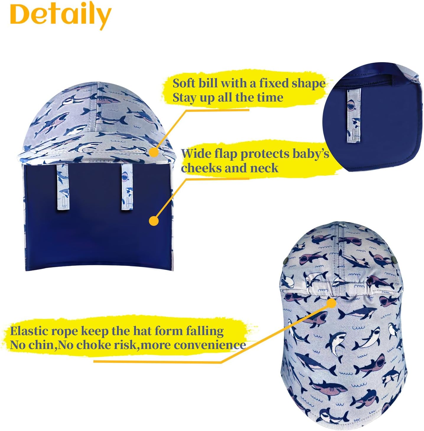 Gifts Treat Kids Legionnaires Hat, UPF 50+ Sun Protection Swim Cap Flap Hat for Kids, Quick Drying Sun Hat for Beach Seaside - Image 6