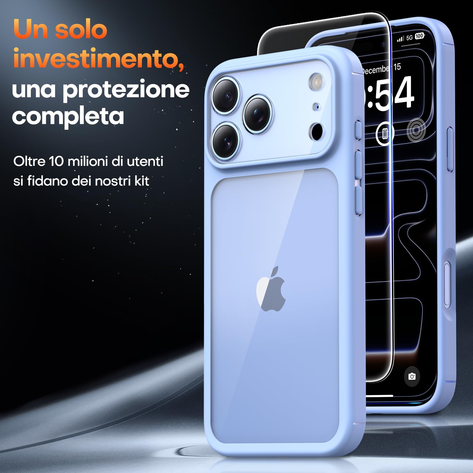 TAURI Cover per iPhone 17 Pro con Pellicola in Vetro Temperato,Protezione Completa della Fotocamera,Trasparente Custodia per Sottile Anticaduta - Blu Stellare