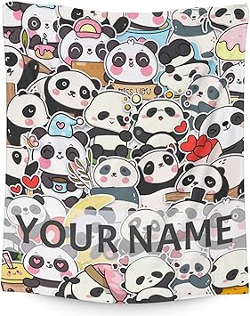 Personalized Panda Blanket Gifts with Name - 40"x50" Cute Throw Blanket for Kids, Adults - Black Soft Fuzzy Blankets for Couch & Sofa