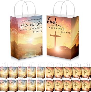 Zhanmai 50 Pcs Christian Gift Bags with Handles Church Packets Bible Verse