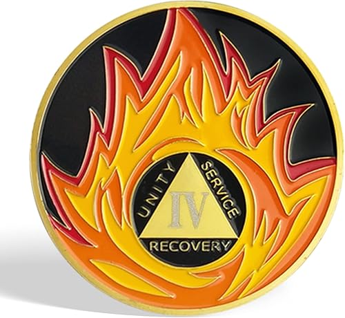 Miniatura 2 de 4 años AA Sobriety Coin Gold Plated Flames Recovery Medallion Chip