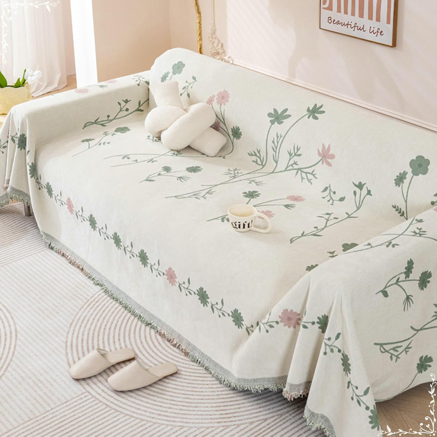 Gualiy Sofa Cover 180 x 300 cm, Flowers Branches Sofa Cover 3Seater