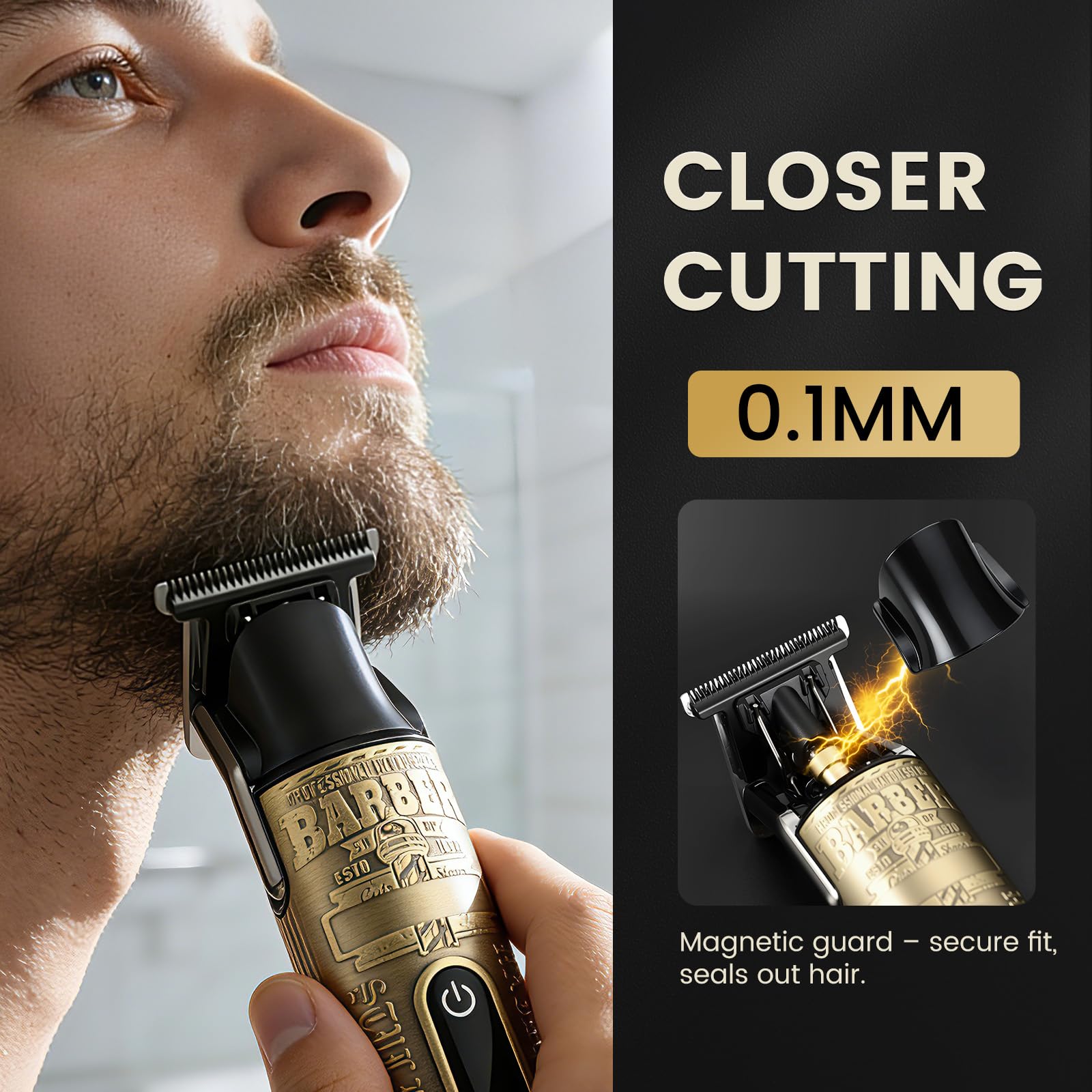Tondeuse Barbe Homme, Professionnelle Tondeuse de Finition, Charge Type C avec Indicateur, 4 Sabots Magnétiques, IPX6 pour Usage Sec/Humide, Kit Complet Barbe et Cheveux pour Salon à Domicile