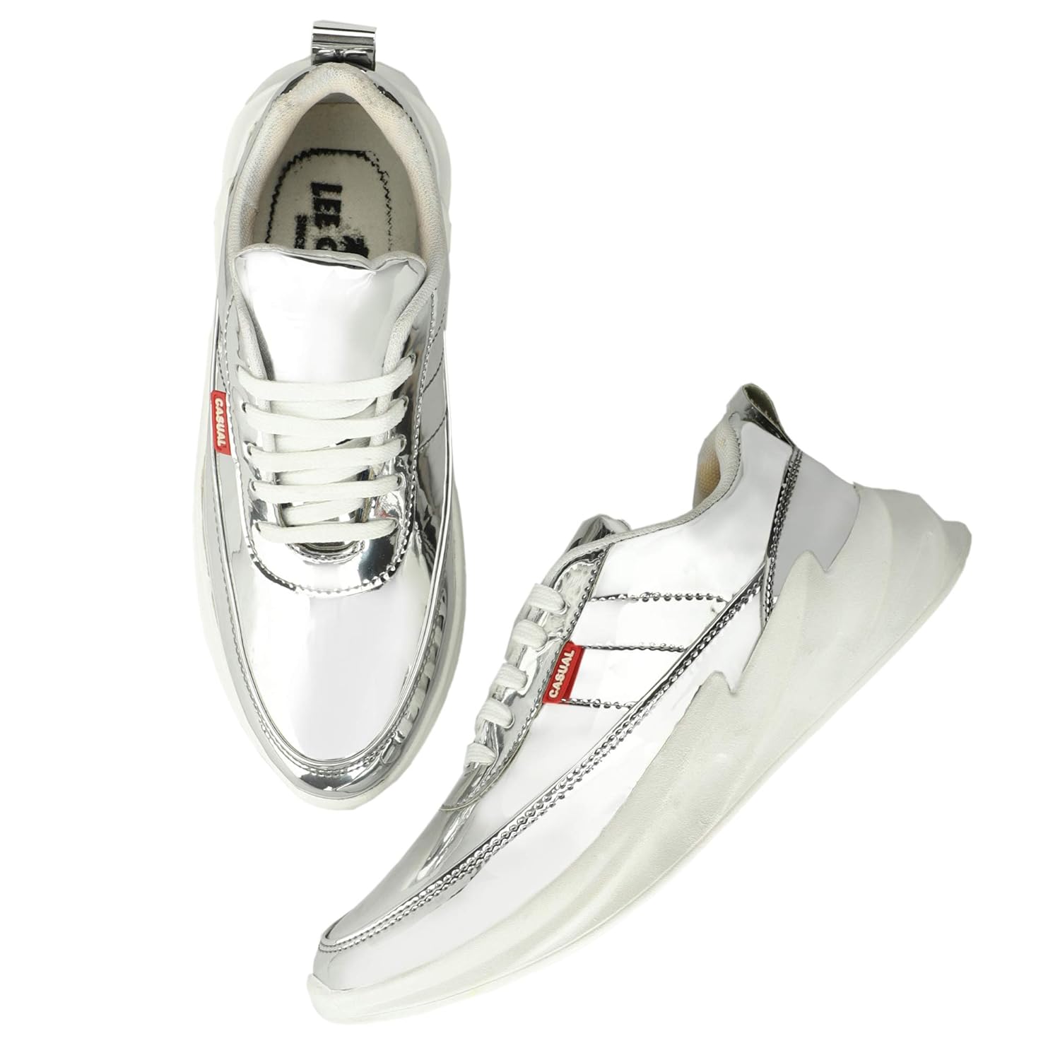 LEE GREEM Men's Silver Patent Patent Lace Up Running Walking Gym Jogging Comfortable Sport Shoes 8 UK IND 6 71 e9b+8u6L. SL1500