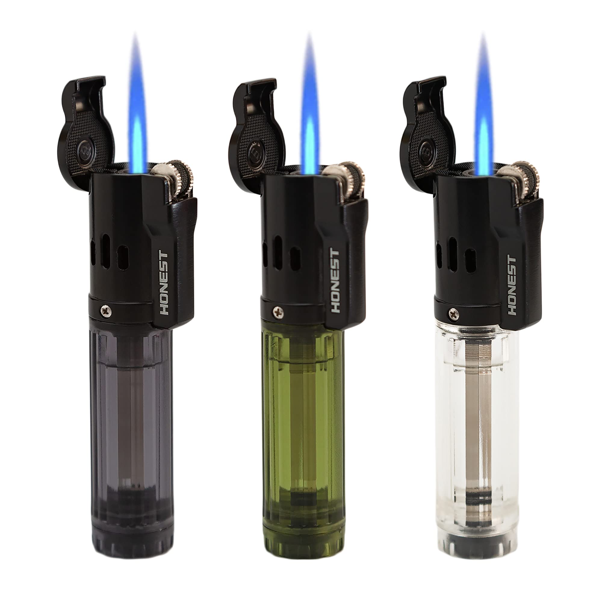 STAOSAN Windproof Torch Lighter Single Jet Flame Fuel Refillable Tank Visible(No Gas) (Black+Green+White)