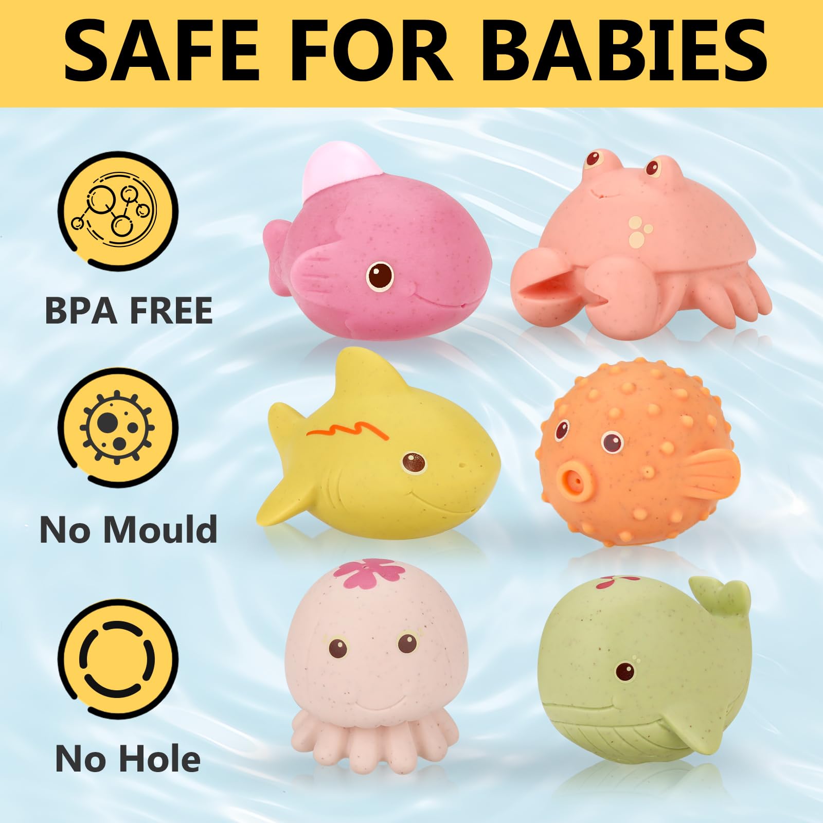 Giocattoli da bagno per bambini antimuffa, 9 pezzi di giocattoli di animali marini antimuffa per bambini da 1 a 4 anni, giocattoli da bagno in PVC sicuri per Bambini e bambine