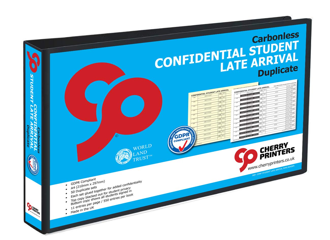 Cherry NCR Confidential Student Late Arrivals Duplicate Sets in Ring Binder A4 50 Sets