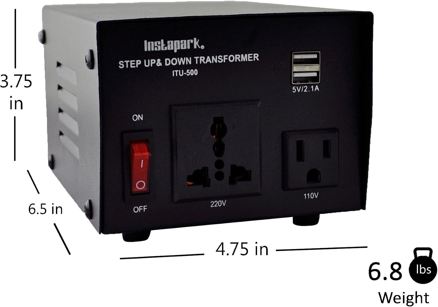Instapark ITU-500 Voltage Converter: AC 110V / 220V 500W Step-up and Step-Down AC Voltage Transformer with Maximum Load Capacity (MLC) - 500 Watts