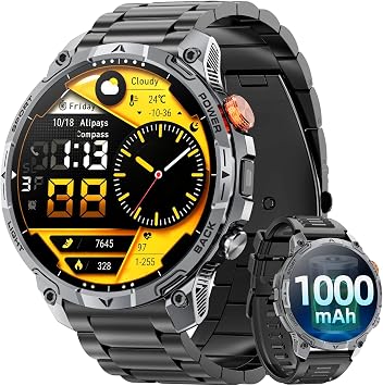 Military Smart Watches for Men,1.75 Smartwatch with 100-Day Ultra-Long Battery/Flashlight,Fitness Watch for Heart Rate/Sleep/Calling/110+ Sports Mode Smart Watch for Android iOS 1000 mAh