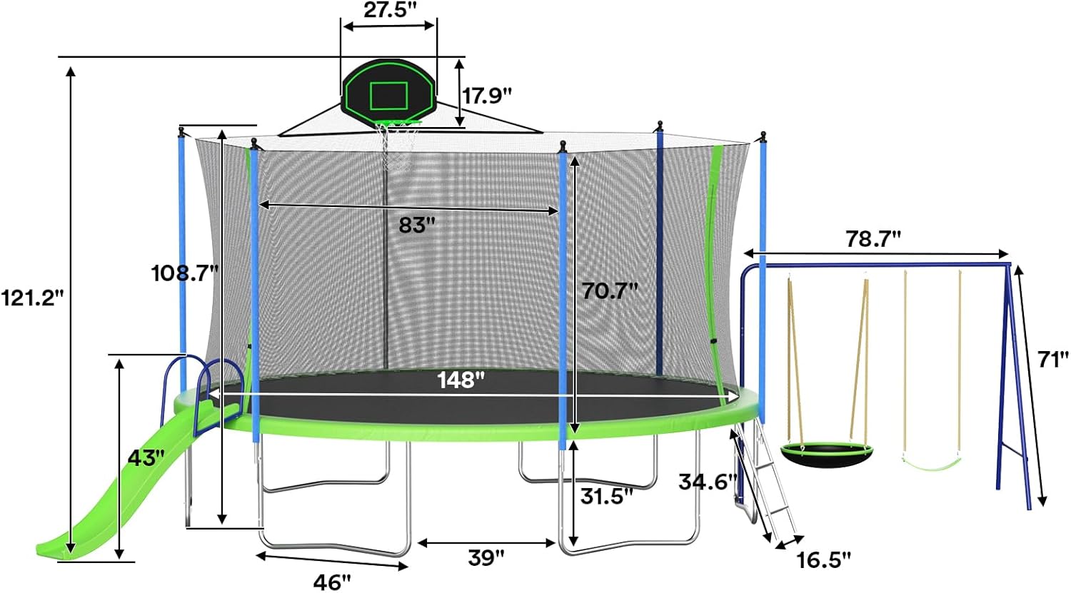 16ft 14ft 12ft Trampoline Outdoor for Kids and Adults, ASTM Approved Recreational Trampoline, Round Trampoline with Basketball Hoop & Enclosure Net for Backyard