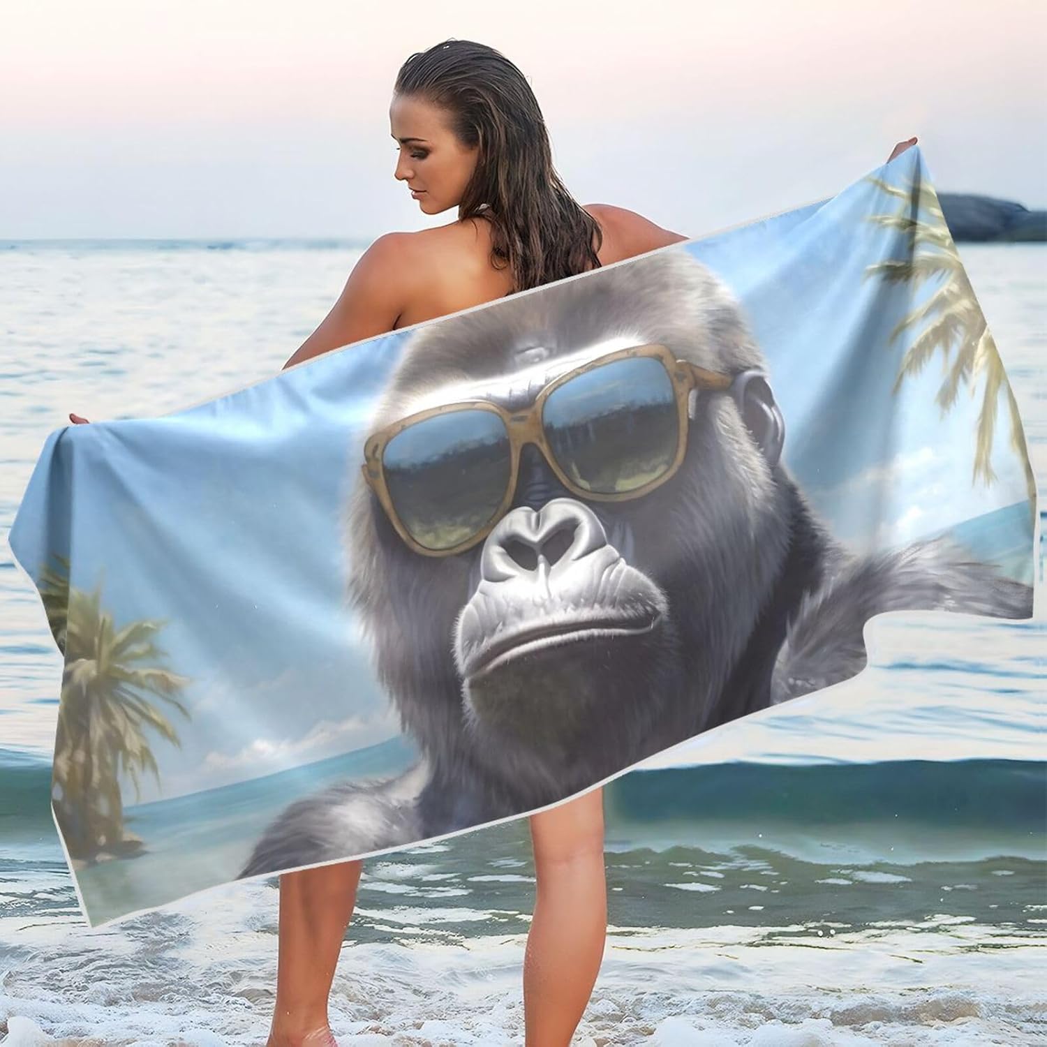 Beach Towel Oversized Beach Gorilla Print for Men and Women - Large Size Portable Quick Dry Sandproof Beach Blanket for Multiple Uses
