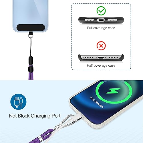 Miniatura 84 de takyu Cordón para teléfono celular, correa ajustable para el cuello y 2 correas de muñeca para teléfono con parches de sujeción para teléfono