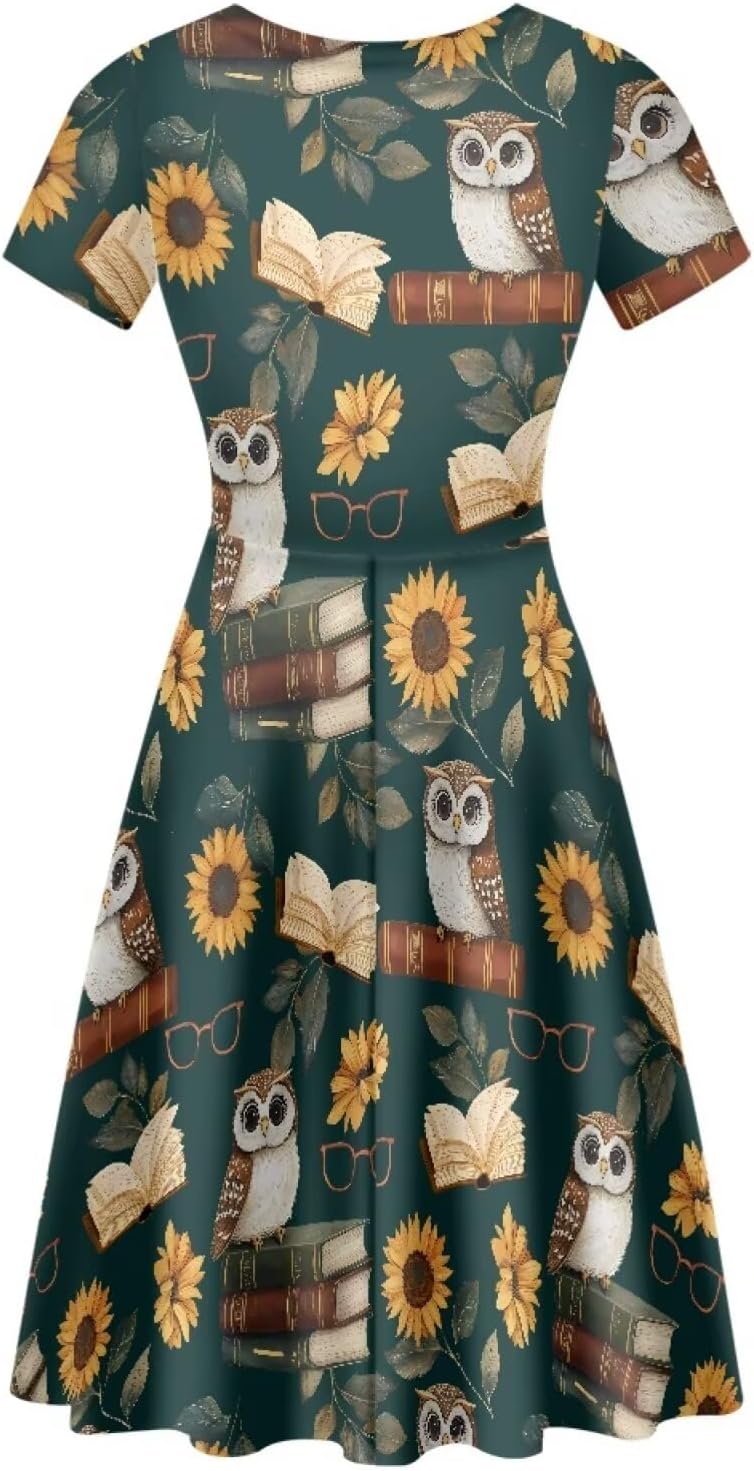 Beauty Collector Womens School Midi Dress Crewneck Short Sleeve A-Line Dress