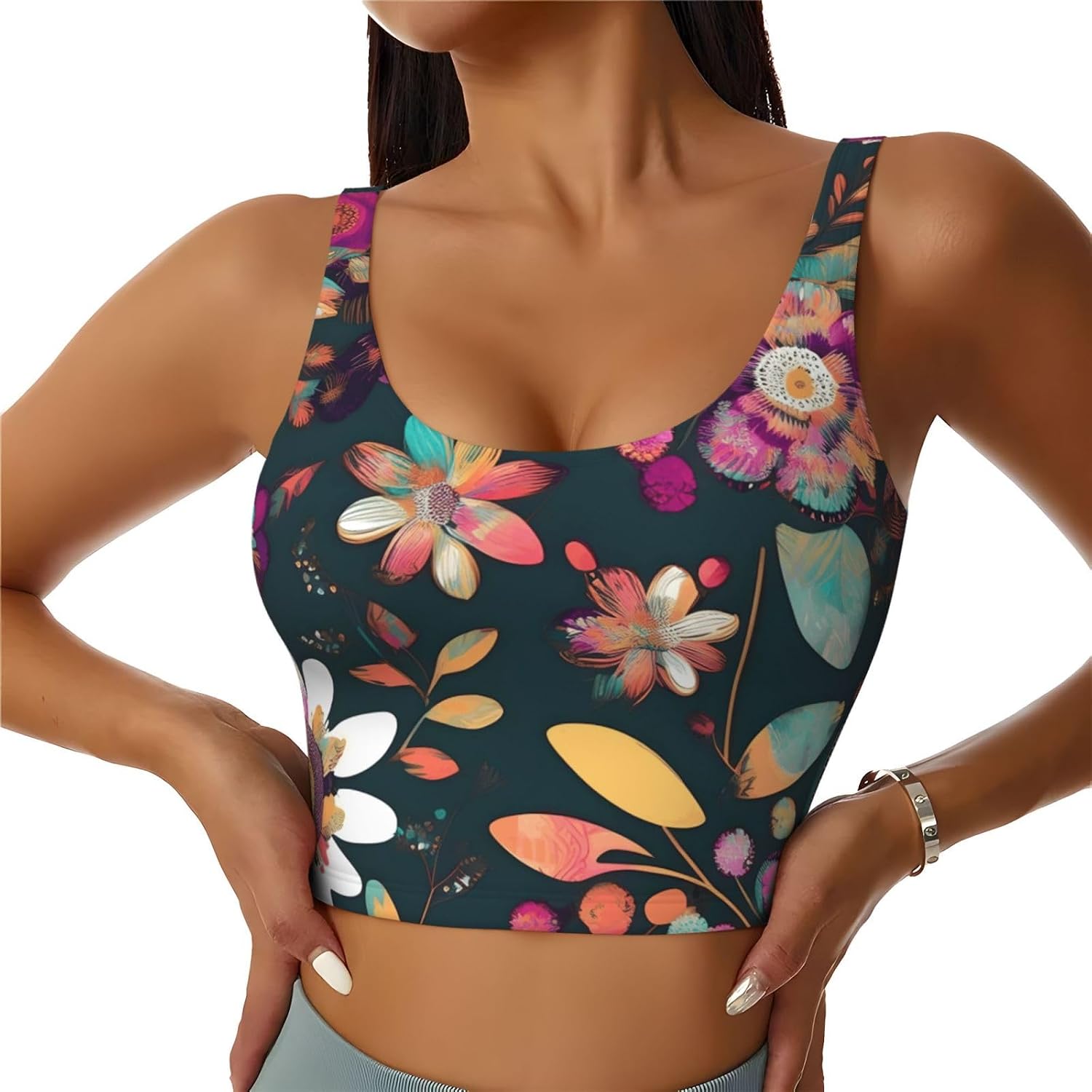 Colorful Boho Floral Print Women's Sports Vest Breathable for Yoga Running Gym Athletic Casual Sleeveless Top