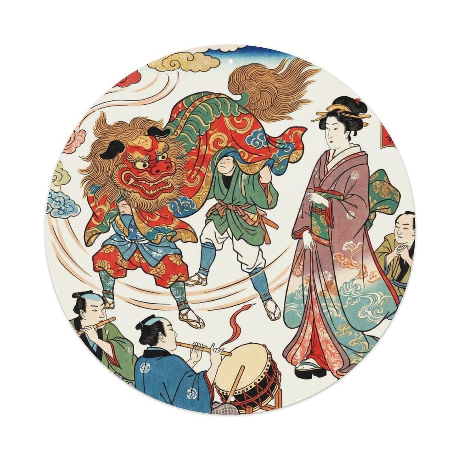 Okahys 8X8inch(20X20cm) Japanese Lion Dance Performance Geisha View Metal Tin Sign