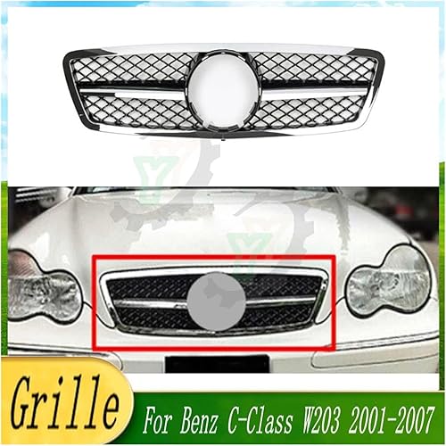 Miniatura 3 de PICCON Parrilla delantera para parachoques delantero compatible con MERC-Ede - Benz Clase C W203 C200 C240 C280 C300 2001 2002 2003 2004 2005 2006