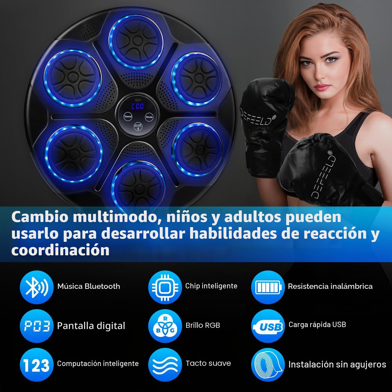 Music Boxing Machine,LED Electronic Smart Music Boxing Machine mit Boxhandschuhen,Wandmontiertes Boxziel,Unterstützt Bluetooth,Wall Mounted Boxing Workout,Geschwindigkeit Einstellung für Erwachsene