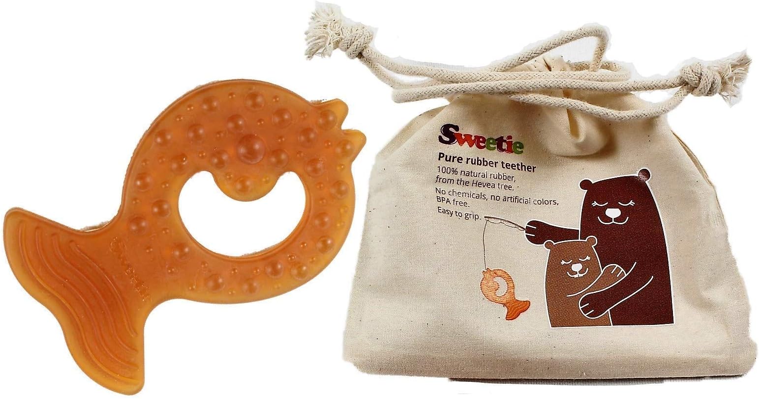 SWEETIE Pure Natural Rubber Teether Fish 100% Pure Natural Rubber Teether Soft and Natural, One Piece