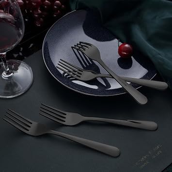 Unokit 24-Piece Stainless Steel Dinner Forks Silverware - 8 Inch Silver Dinner Forks Set of 24, Forks Set, Flatware Forks for Home, Kitchen or Restaurant, Mirror Polished, Dishwasher Safe, Black