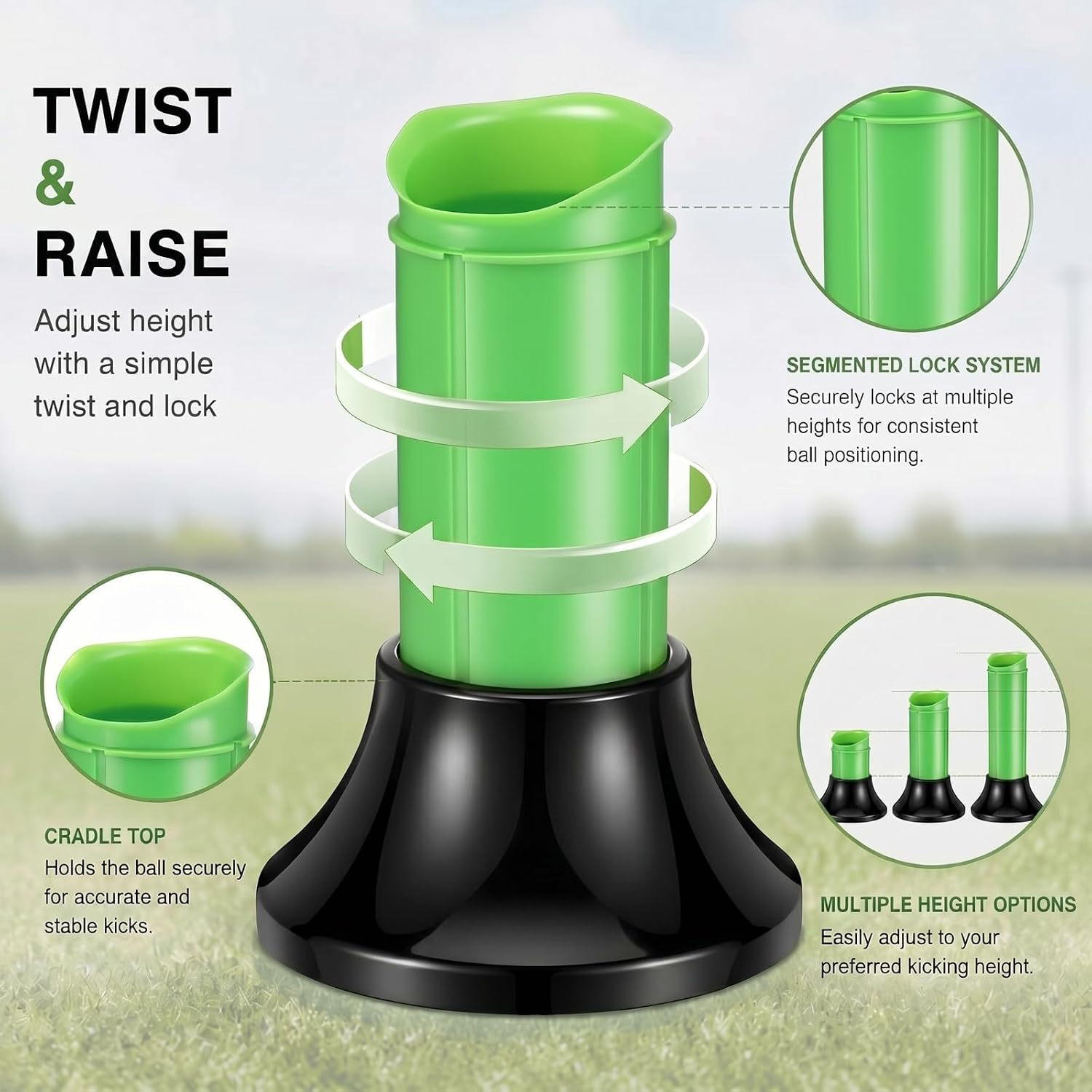 Hollowfly 1 Pcs Adjustable Rugby Kicking Tee Football Kicking Tee Telescopic Height Rugby Place Stand for Training Match Play Stable Non Slip Base Kickoff Net for Ball Practice Equipment