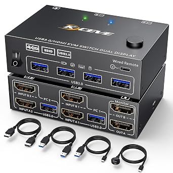 KVM Switch 2 Computers 2 Monitors for HDMI Device