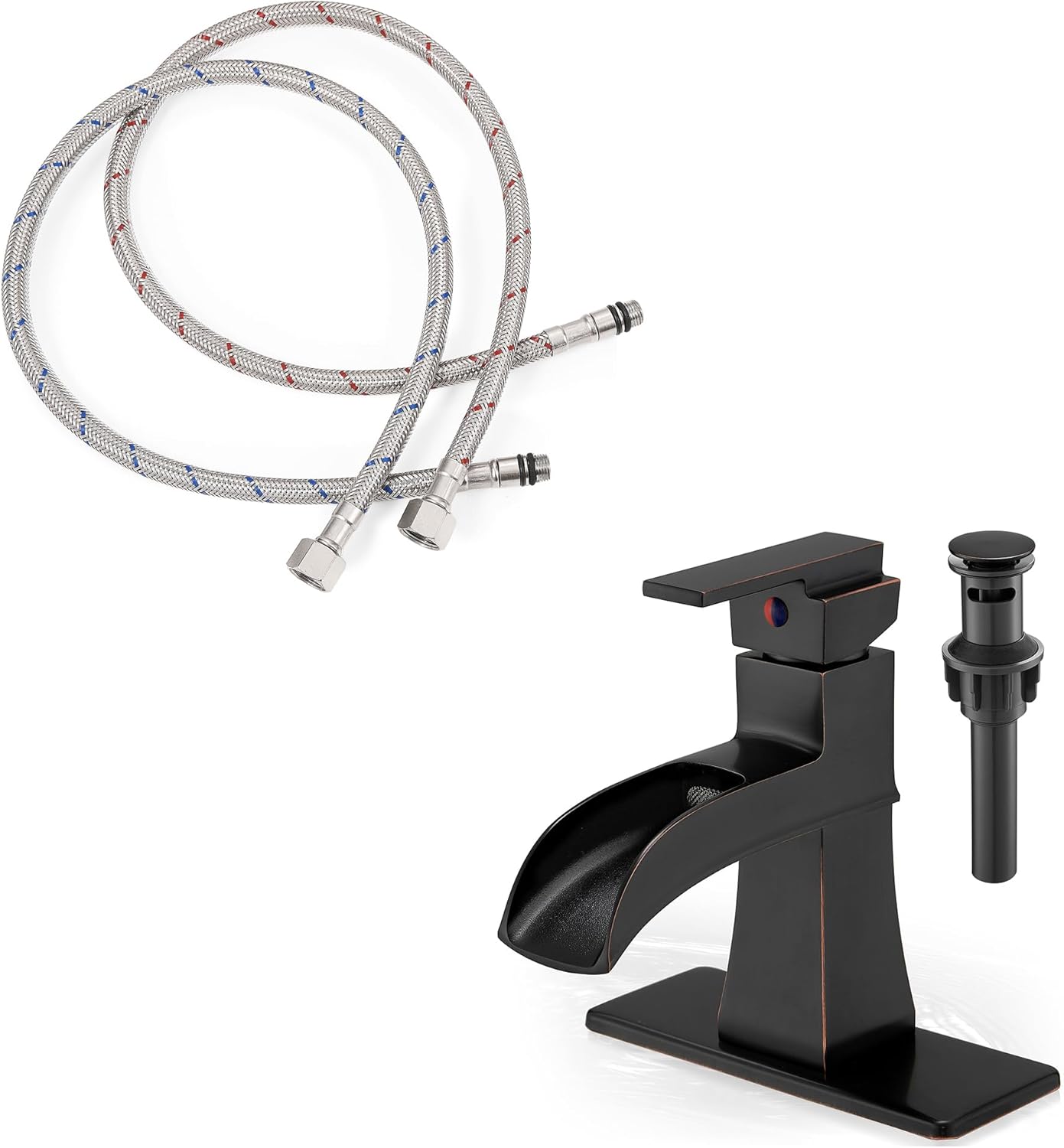 30 Inch Faucet Supply Lines, Water Supply Line 3/8" Female Compression Thread x M10 Male Connector, Bathroom Waterfall Faucet, Brass Oil Rubbed Bronze Bathroom Faucet Single Handle 4 Inch