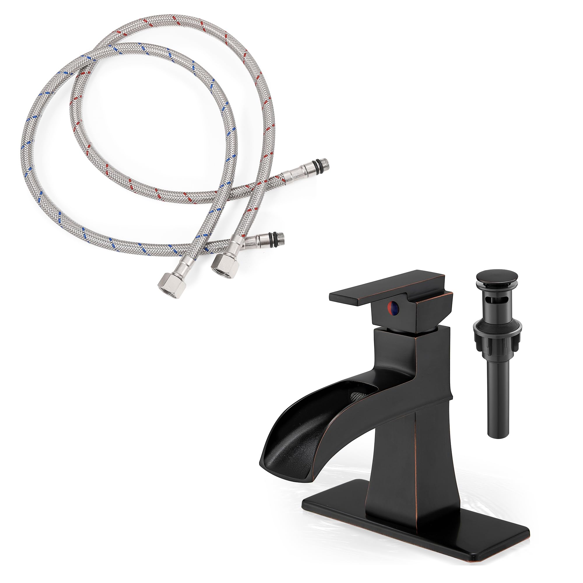 30-Zoll-Wasserzulaufschläuche, Wasserzulaufschlauch 3/8"-Innengewinde x M10-Außengewindeanschluss, Badezimmer-Wasserfallarmatur, Messing-Badezimmerarmatur in ölgebronzefarbener Ausführung, Einhebelm