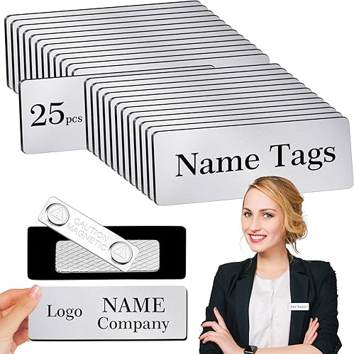 Etiquetas magnéticas de nombre en blanco para ropa, paquete de 25 insignias de identificación duraderas de plástico con esquinas redondas, imán