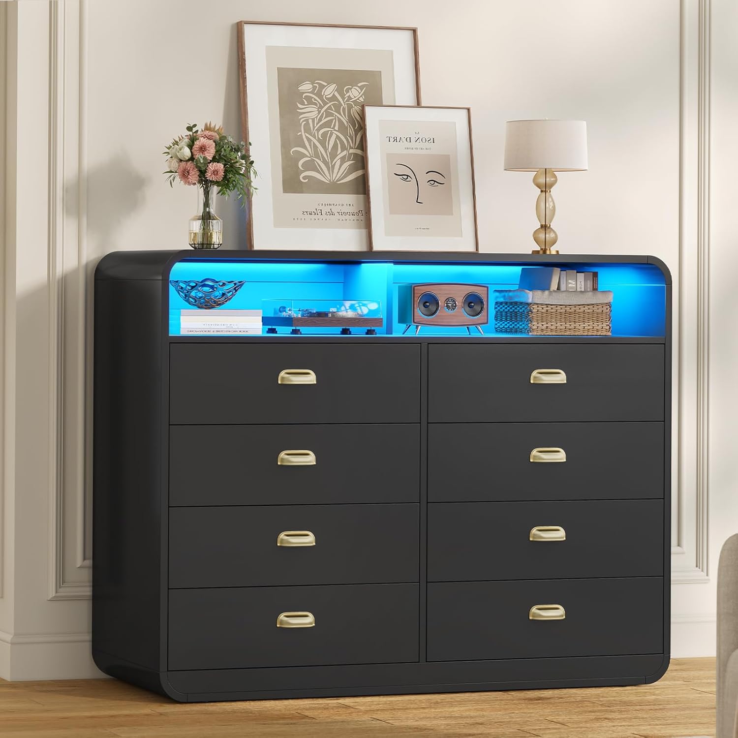 UPOSOJA 8-Drawer Dresser with RGB LED Lights, main view