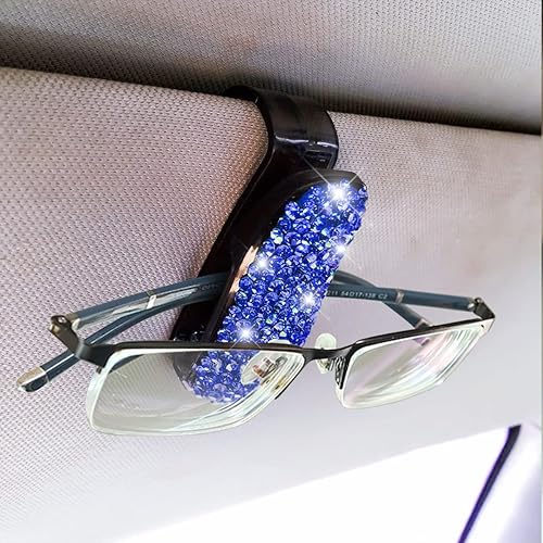 Miniatura 5 de Moly Magnolia Soporte brillante para lentes de automóvil, 2 piezas de diamantes de imitación de cristal hechos a mano con clip para tarjetas para