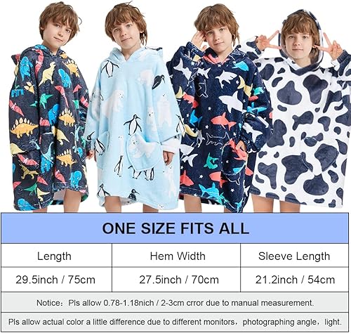 Miniatura 6 de Wearable Blanket Hoodie for Kids Oversized Sherpa Blanket Hoodie for Kids Boys Girls Teens 6-13YR,Navy Shark