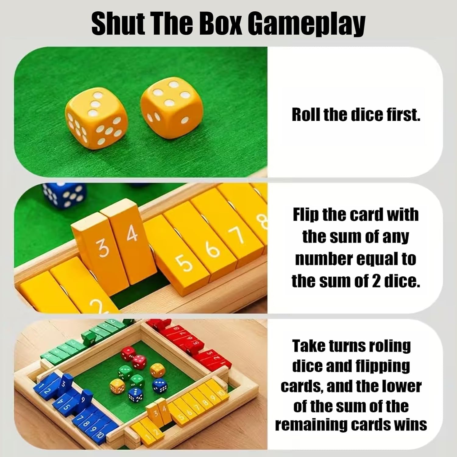 Shut The Box Game Wooden, 2026 New Shut The Box-Wooden Dice Board Game with 8 Dice, Four-Sided Flip Card Game Toys, Enhancing Mathematical and Decision-Making Skill (4 Color)