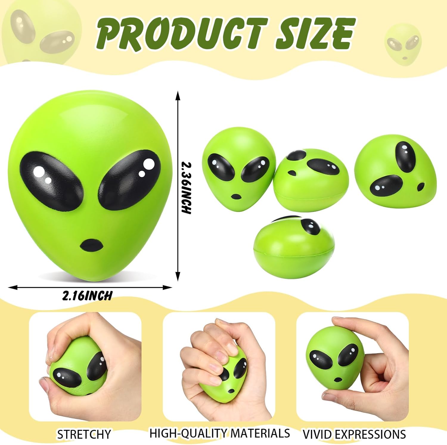 Wettarn 48 Pcs Alien Stress Relief Balls Bulk Aliens Fidget Stress Toys Gifts Soft PU Squeeze Ball for Alien Party Favors