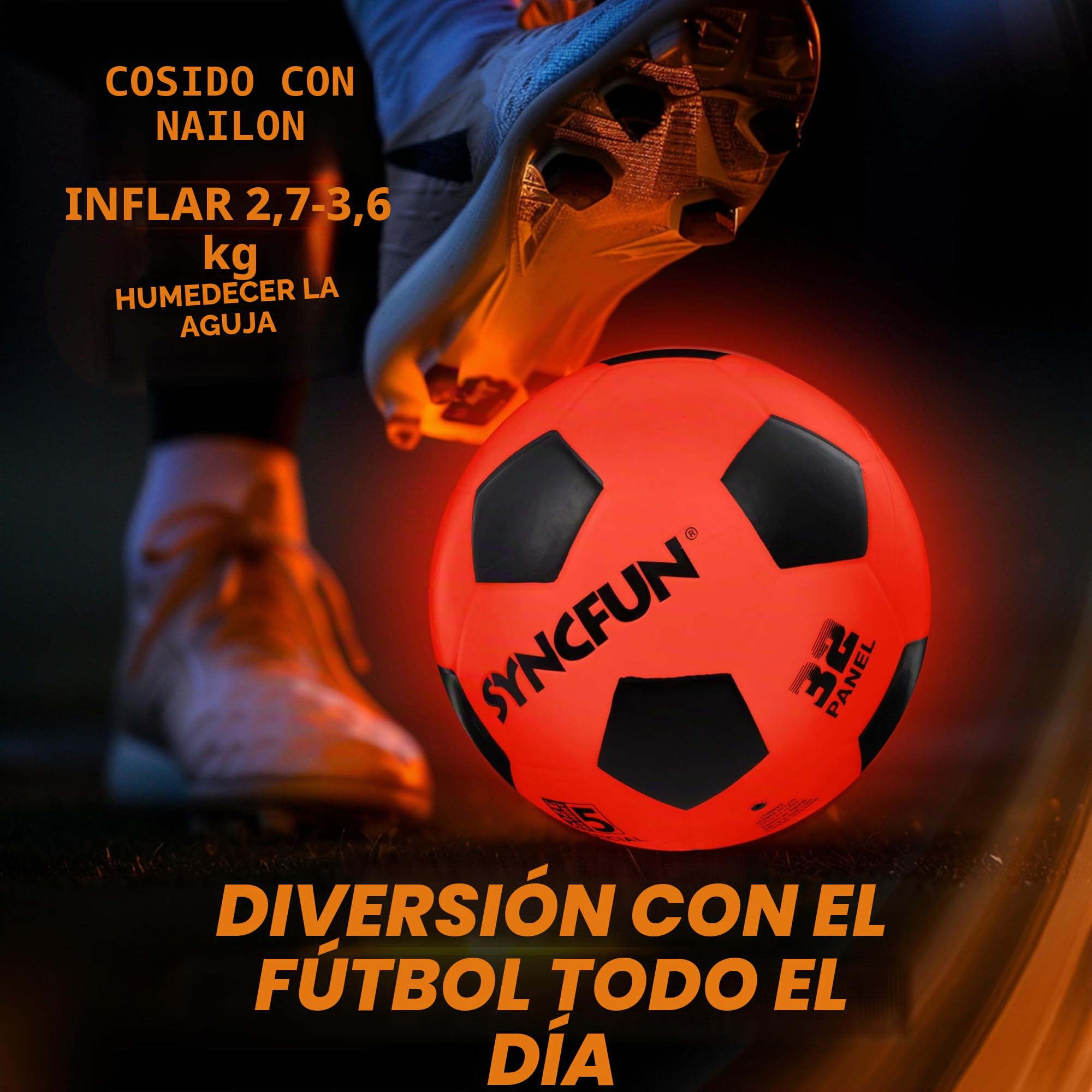 SYNCFUN Balón de Fútbol Luminoso Reflectante Tamaño 5 Brilla en la Oscuridad para Juegos Nocturnos