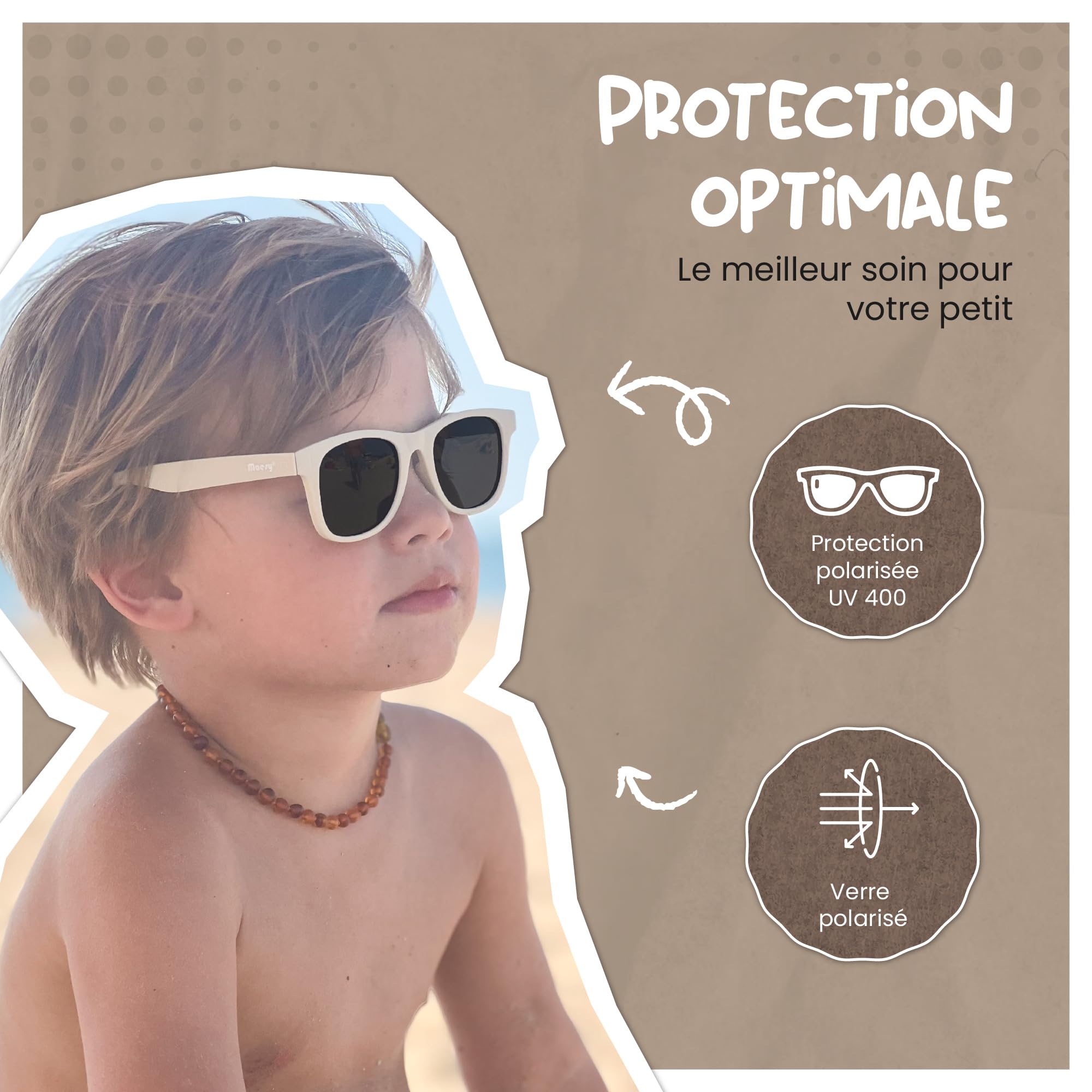 Lunettes de Soleil Enfants - 3-6 Ans - Protection UV400 Polarised - Cadre Flexible et Pliable - Lunettes de Soleil Sûres et Confortables pour Tout-Petits et Enfants d'Âge Préscolaire - Lino