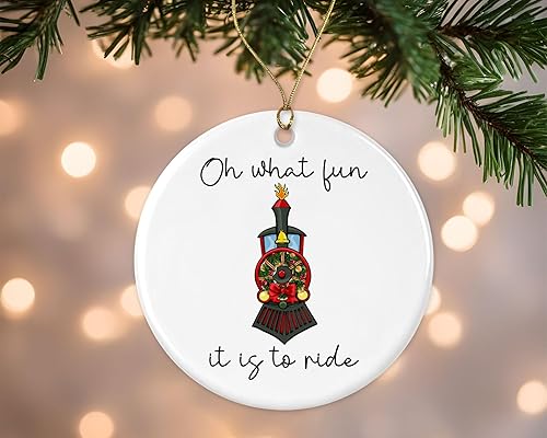 Adorno Oh What Fun It is to Ride, adorno de tren, regalo para niños, adorno de Navidad de tren de nieto, adorno de tren de Navidad impreso en ambos