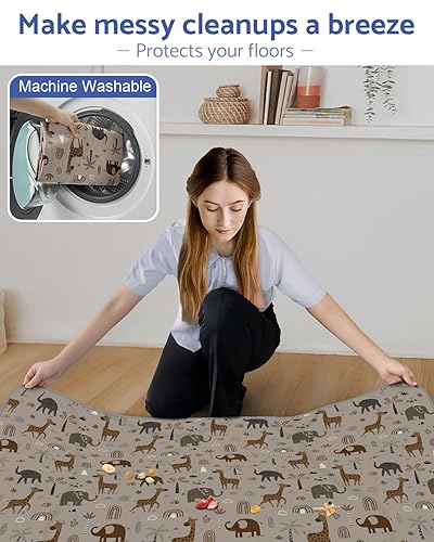 Miniatura 5 de Tapete para salpicaduras de bebé para debajo de la silla alta, tapete de salpicaduras de 51 x 51 pulgadas, tapete impermeable y lavable, protector