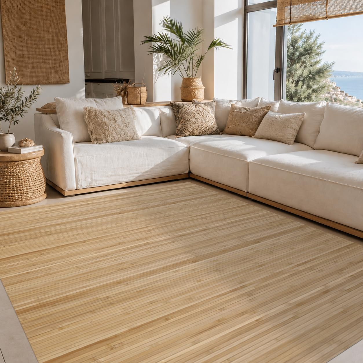 STORESDECO - Tapis Antidérapant en Bambou Naturel Idéal pour Le Salon, Le Couloir, La Salle De Bain... Effet Parquet ! Disponible en Grandes Tailles | Marron Clair, 50 cm x 200 cm