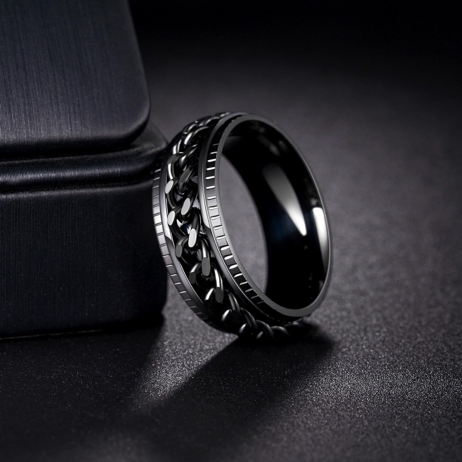 Mens Fidget Rings Anxiety Rings for Men Womens Chain Spinner Rings for Adults Titanium Steel Rings - Image 4